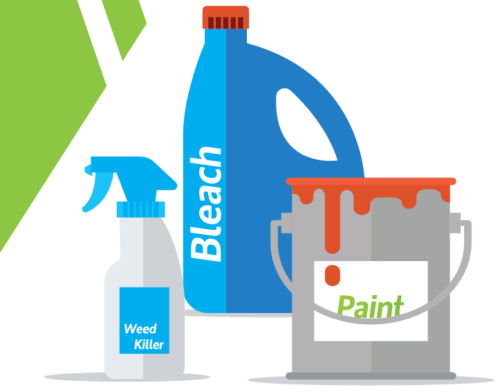 A diagram of weed killer bleach and pain containers